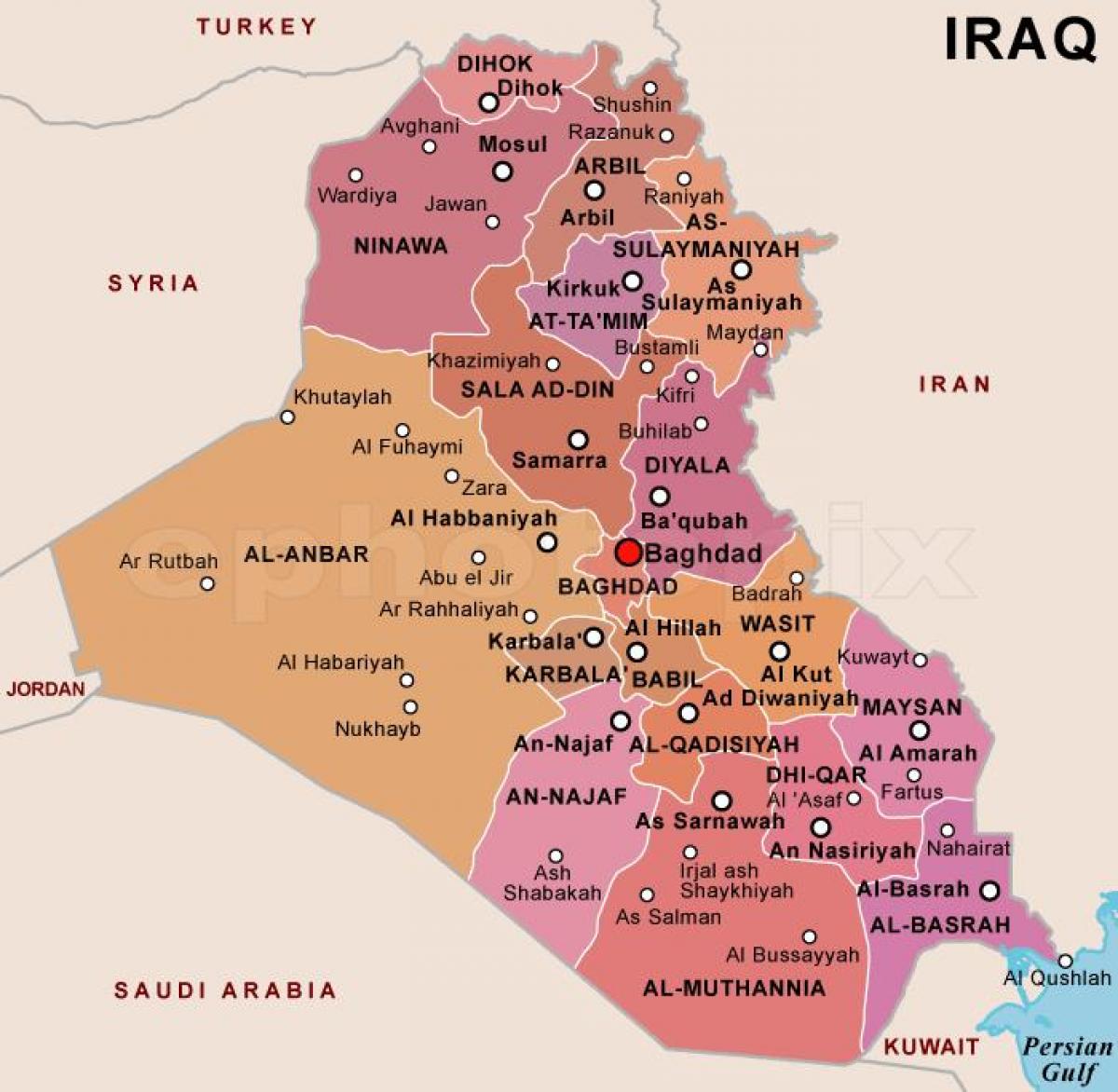 Mapa Iráku státy