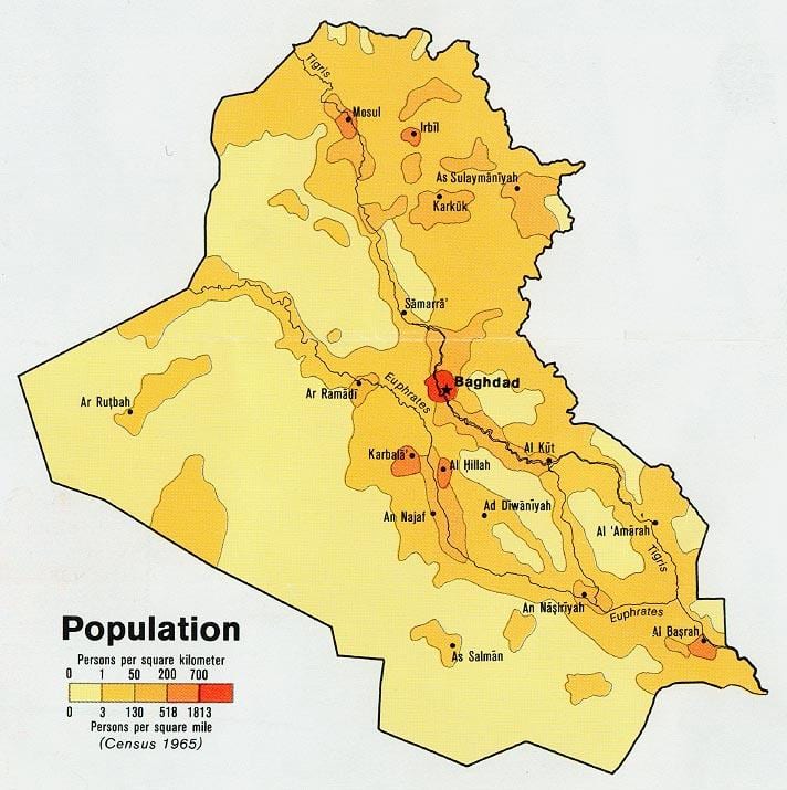 Mapa Iráku populace