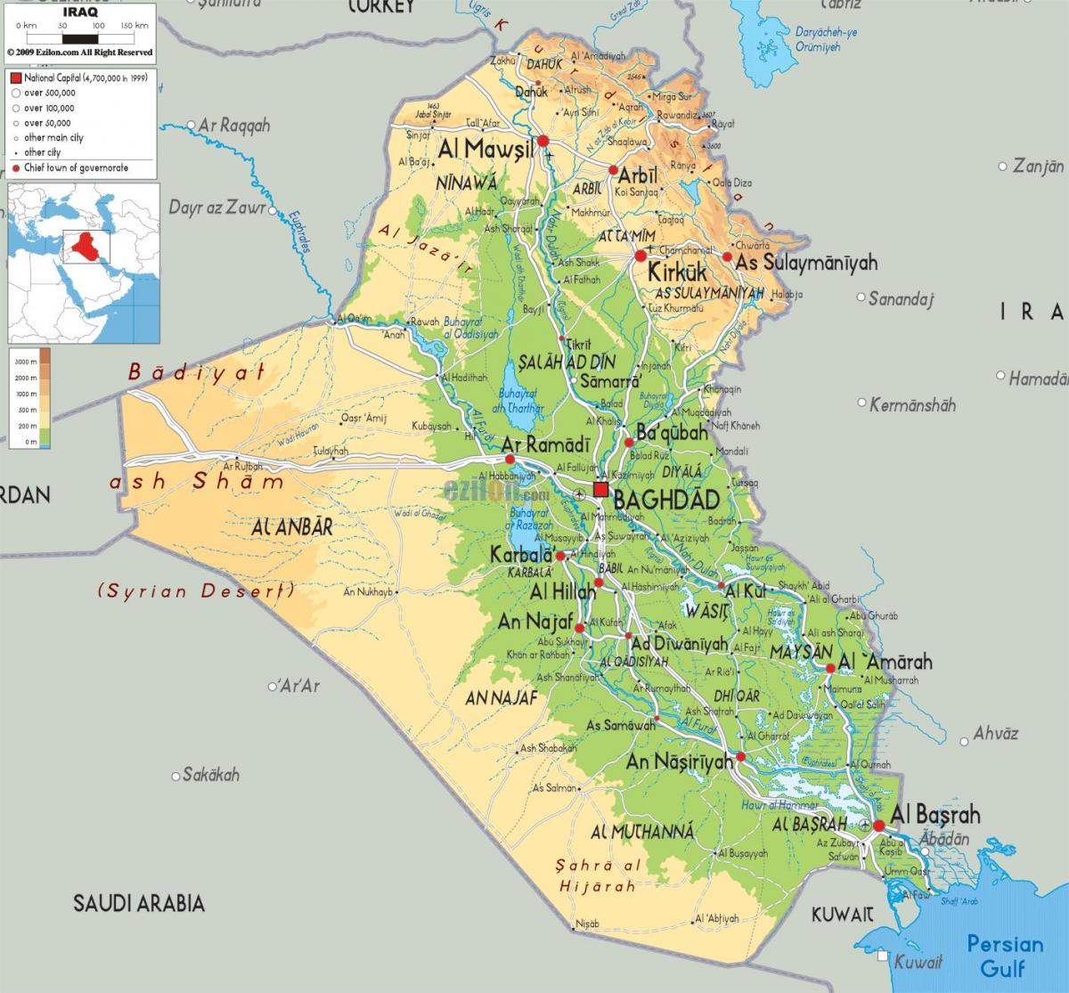 Mapa Iráku geografie