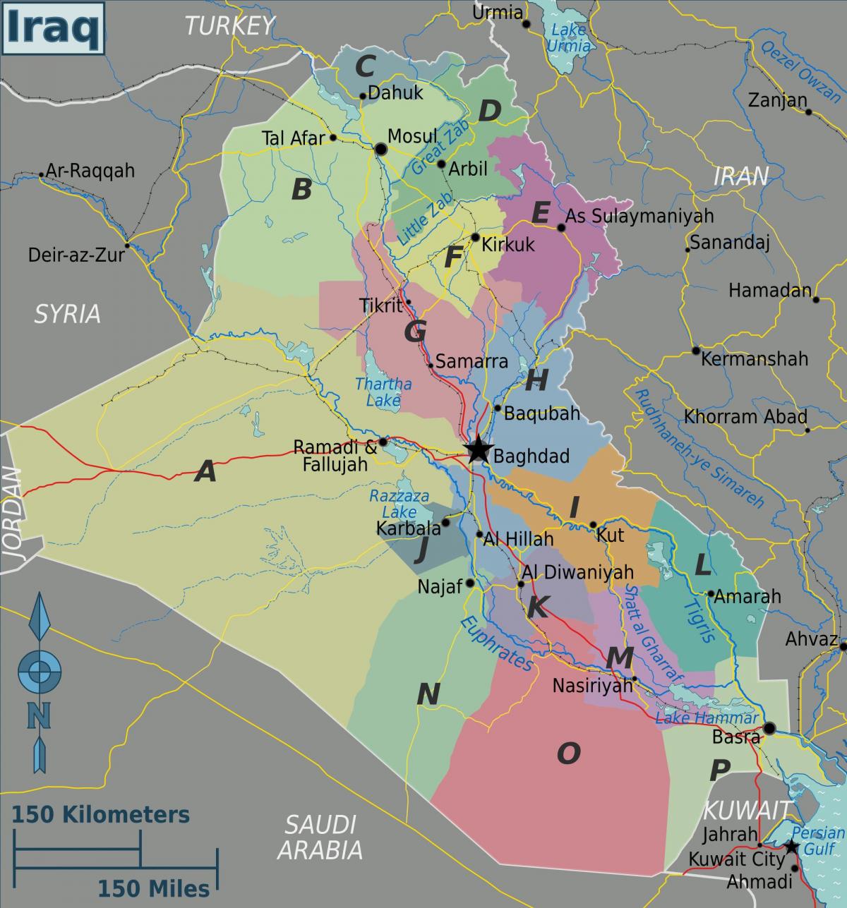 Mapa Iráku regionů