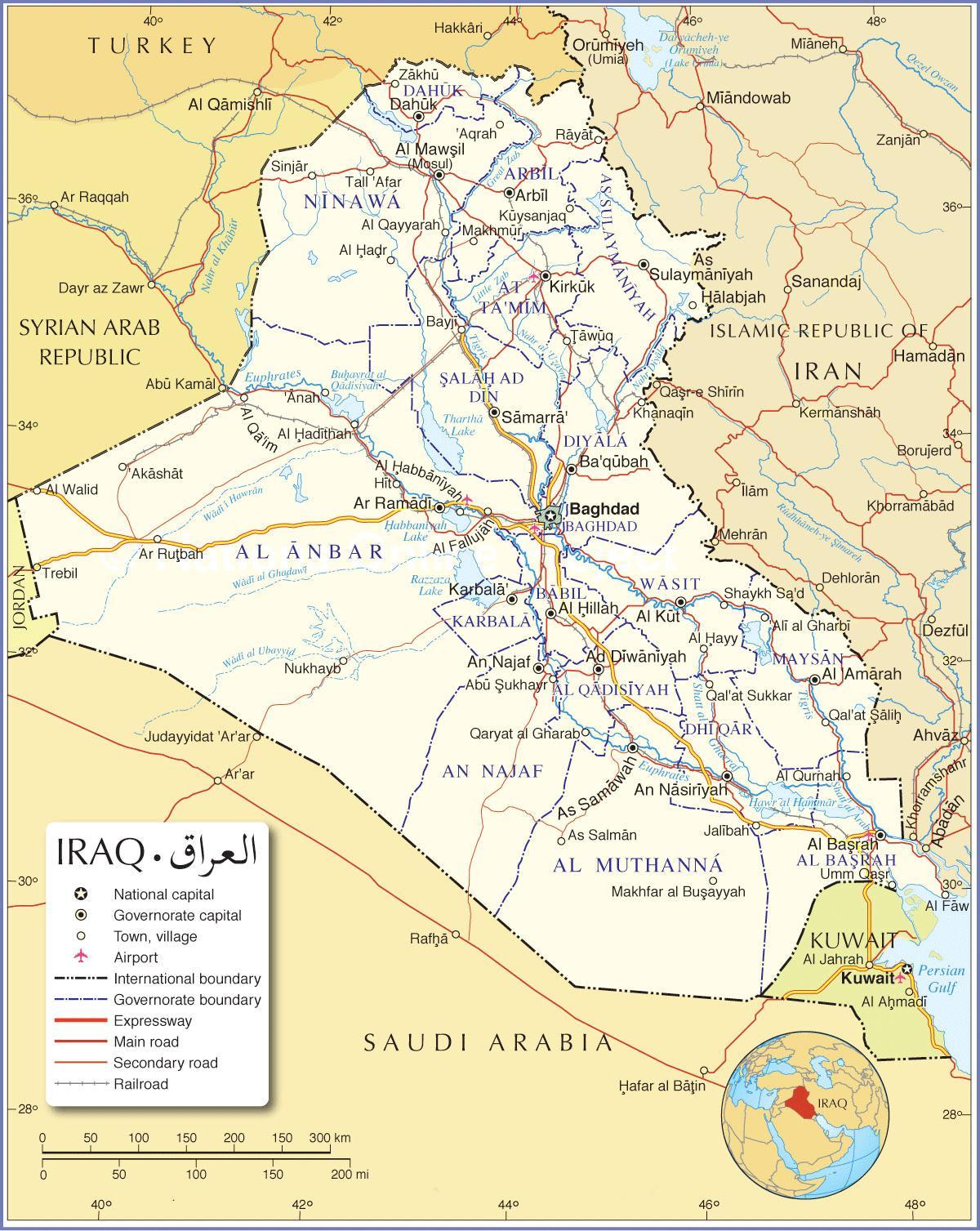Mapa Iráku silnice